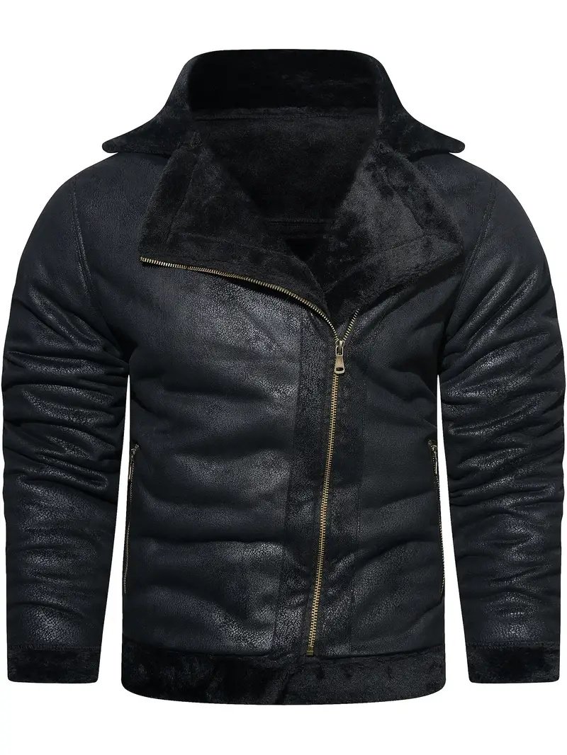 Black Biker Shearling Leather Jacket (2) Black Biker Shearling Leather Jacket