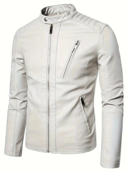 White Racer Style Leather Jacket