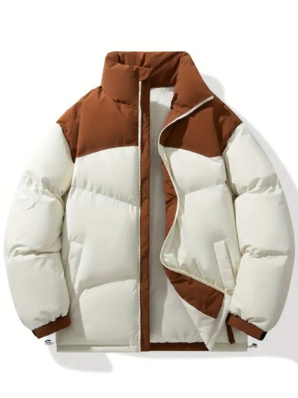 Two-Tone Contrast Winter Puffer Jacket