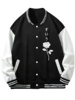 Rose Pattern Embroidery Varsity Jacket