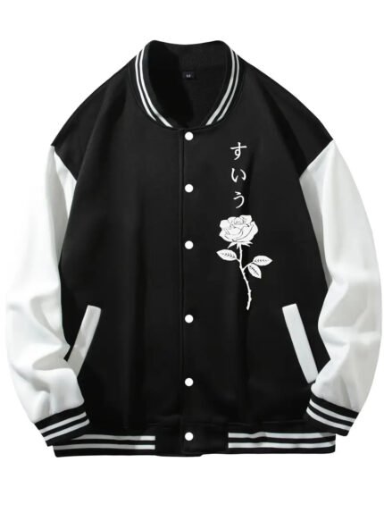 Rose Pattern Embroidery Varsity Jacket