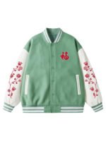 FLOWER Graphic Colorblock Varsity Jacket