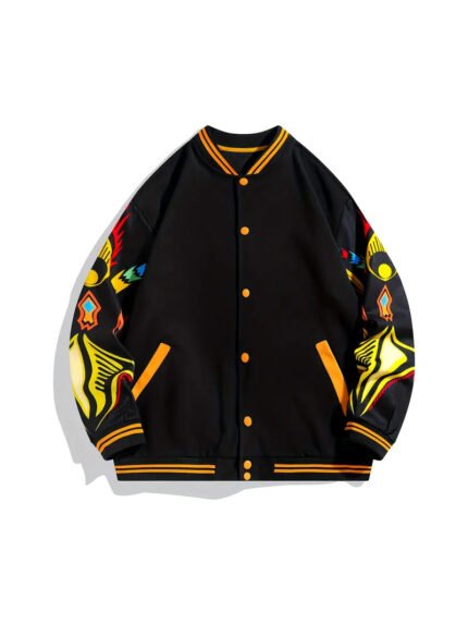 Patchwork Flocked Letter Varsity Jacket
