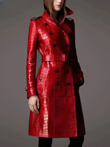 Red Leather Trench Coat
