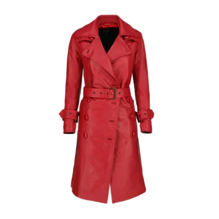 Crimson Royale Leather Trench Coat