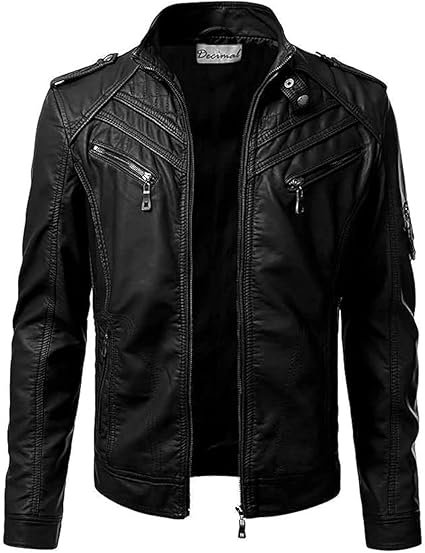Men's Black Genuine Lambskin Leather Biker Jacket
