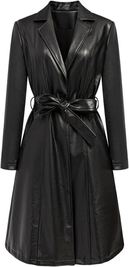 Women’s Black Belted Lambskin Leather Trench Coat