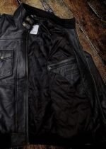 Mens Genuine Black Hooded Bomber Leather Jacket