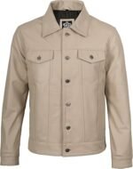 Men Real Lambskin Vintage Trucker Leather Jacket