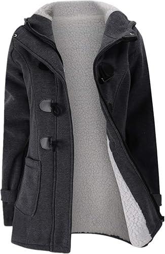 Women’s Hooded Fleece Thicken Coat – Winter Warm Horn Button Jacket