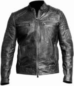 Men Genuine Lambskin Leather vintage real motorcycle jacket