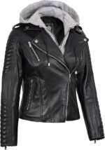 Women Leather Jacket With Removable Hood