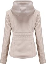 Women Faux Leather Jacket with Removable Hood
