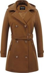 Women's Double Breasted Pea Coat Hooded Long Winter Trench Coat