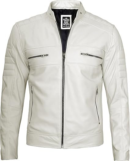 Men Real Lambskin Natural Grain Leather Moto Style Jacket