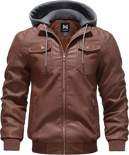 Men's Faux Leather Jacket Waterproof Motorcycle Bomber Jacket