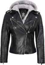 Women Leather Jacket With Removable Hood