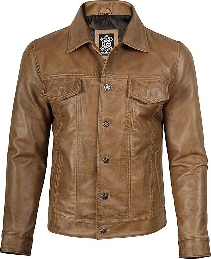 Men’s Real Lambskin Vintage Trucker Leather Jacket