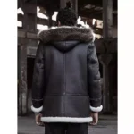 B3 Bomber Jacket Hooded Leather Jacket Shearling Coat Mens Brown