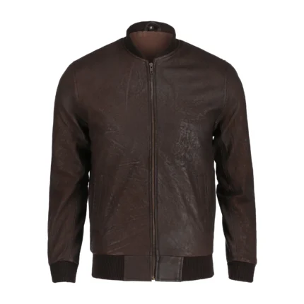 Men’s Classic Brown Leather Bomber Jacket