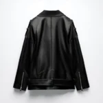 Women's black motorcycle biker leather jacket