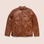 Mens Light Brown Cafe Racer Leather Motorbike Jacket
