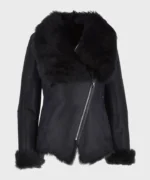 Womens Black Shearling Fur Leather Jacket
