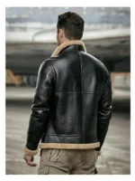 Mens Sheepskin Motorcycle Shearling Leather Bomber Jacke