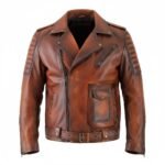 Men's Distressed Brown Leather Biker Jacket