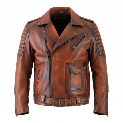Men's Distressed Brown Leather Biker Jacket